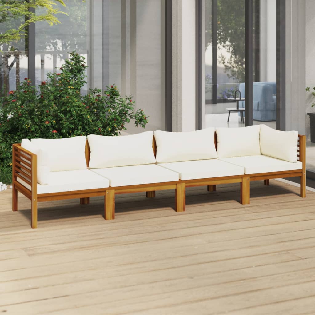 vidaXL 4-Seater Patio Sofa with Cream Cushion Solid Acacia Wood