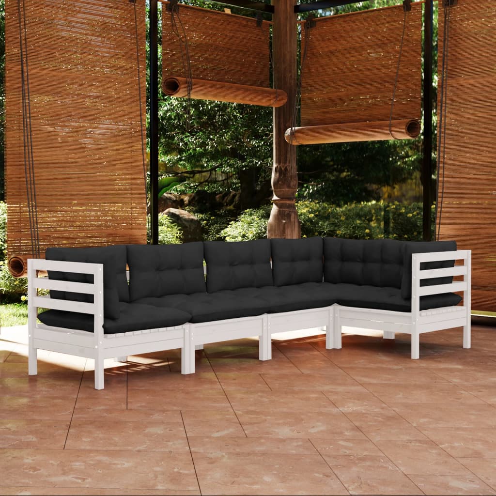 vidaXL Solid Pinewood Patio Lounge Set 5 Piece with Cushions Multi Colors