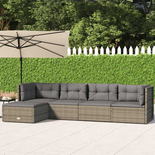 vidaXL 5 Piece Patio Lounge Set with Cushions Gray Poly Rattan