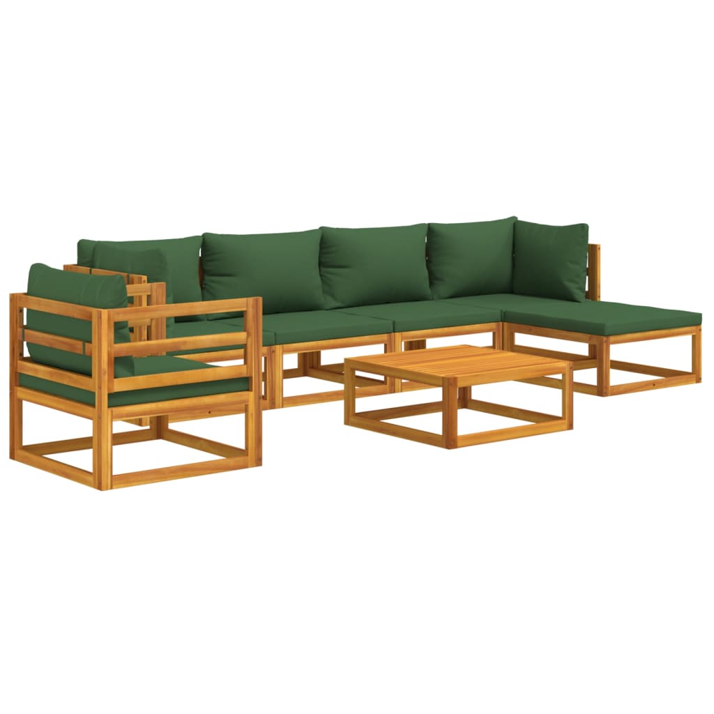 vidaXL 7 Piece Patio Lounge Set with Green Cushions Solid Wood