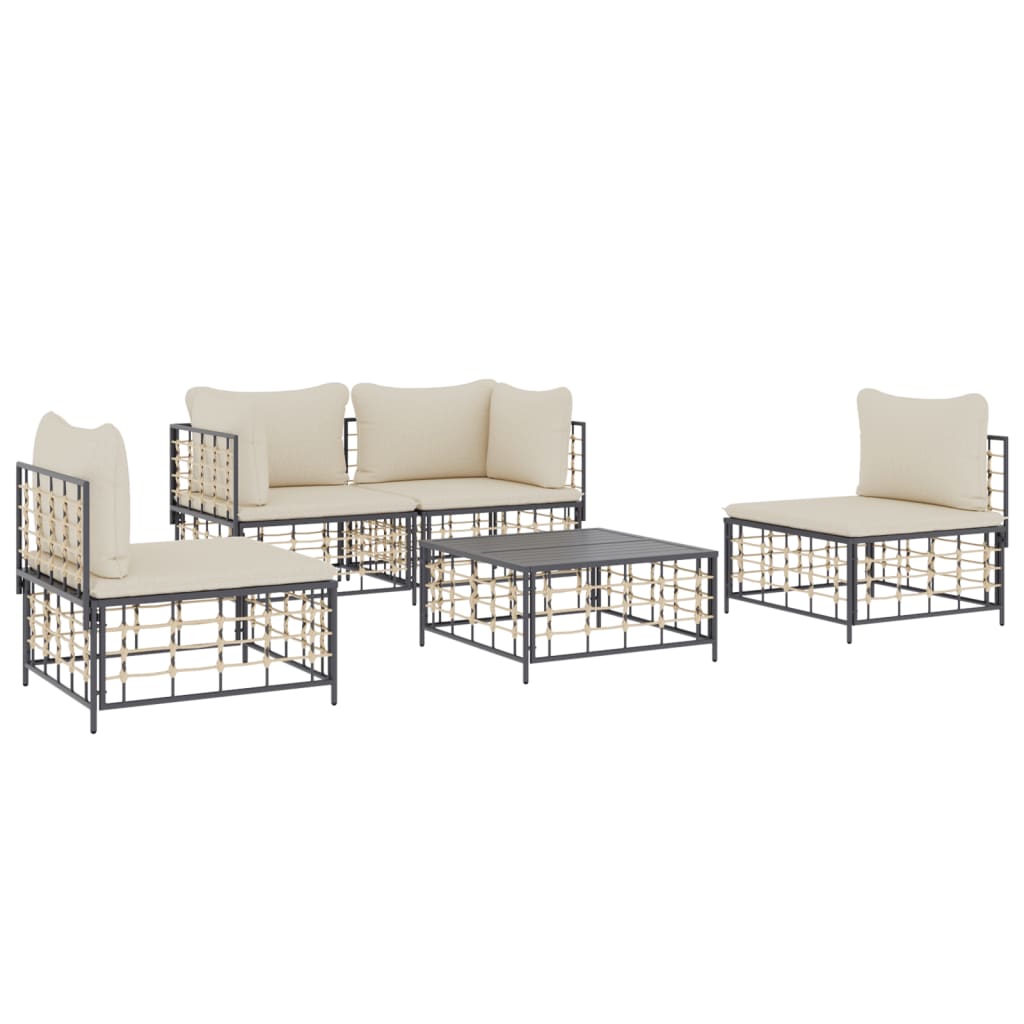 vidaXL 5 Piece Patio Lounge Set with Cushions Anthracite Poly Rattan