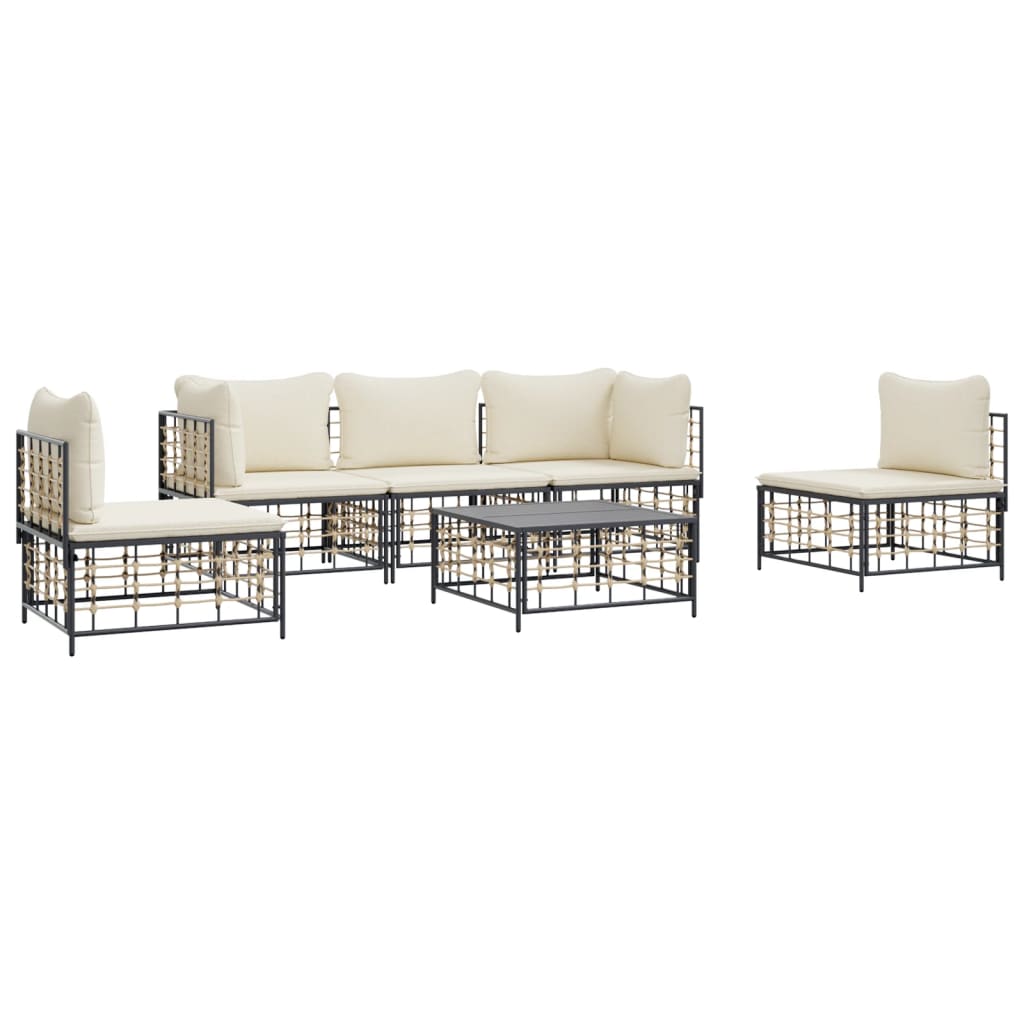 vidaXL 6 Piece Patio Lounge Set with Cushions Anthracite Poly Rattan