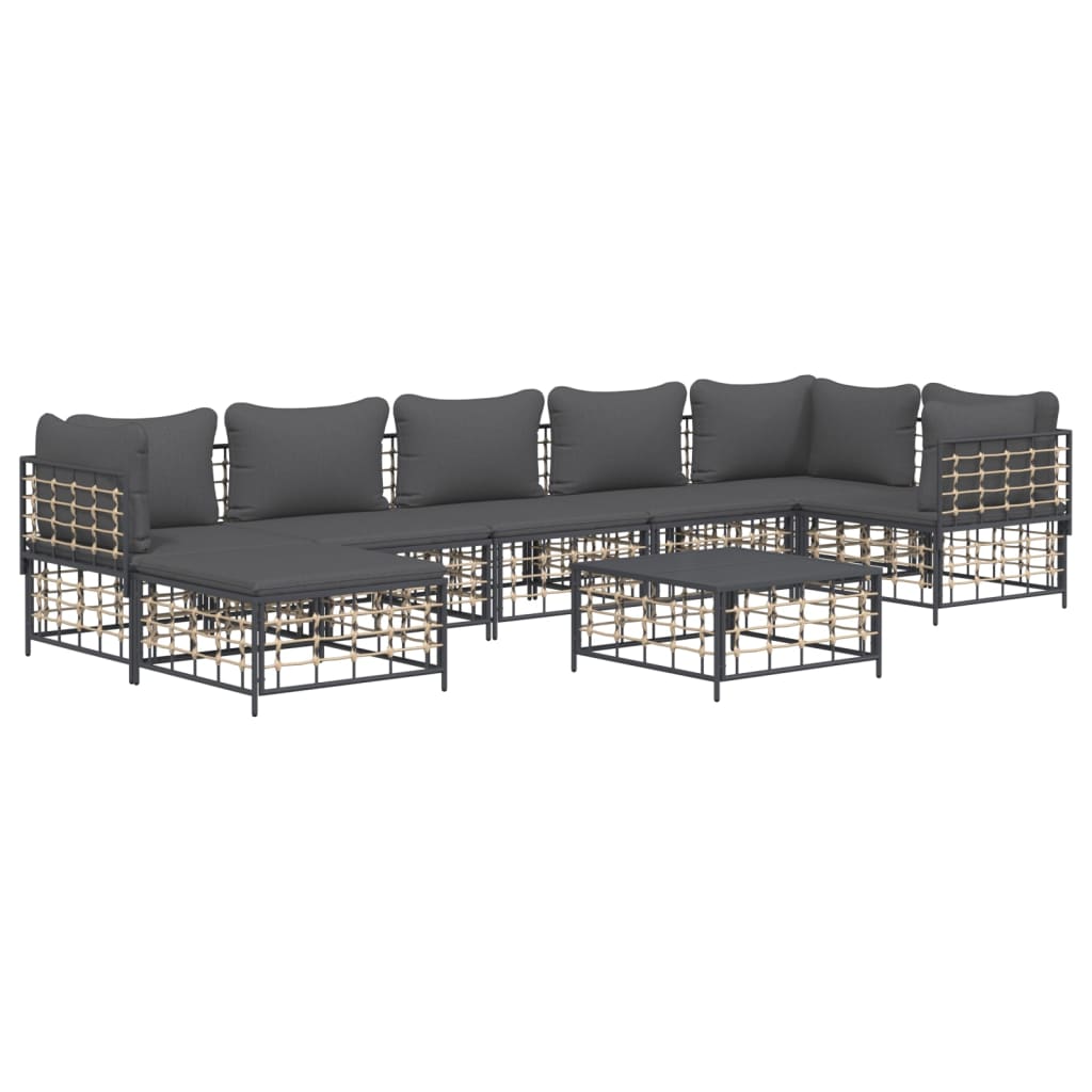 vidaXL 8 Piece Patio Lounge Set with Cushions Anthracite Poly Rattan