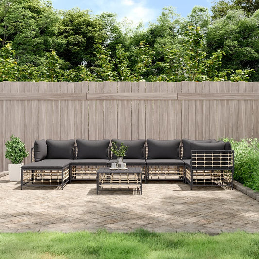 vidaXL 8 Piece Patio Lounge Set with Cushions Anthracite Poly Rattan