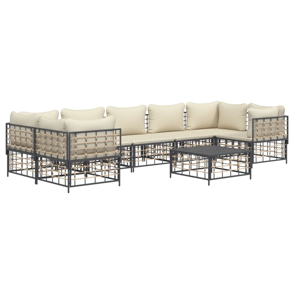 vidaXL 8 Piece Patio Lounge Set with Cushions Anthracite Poly Rattan