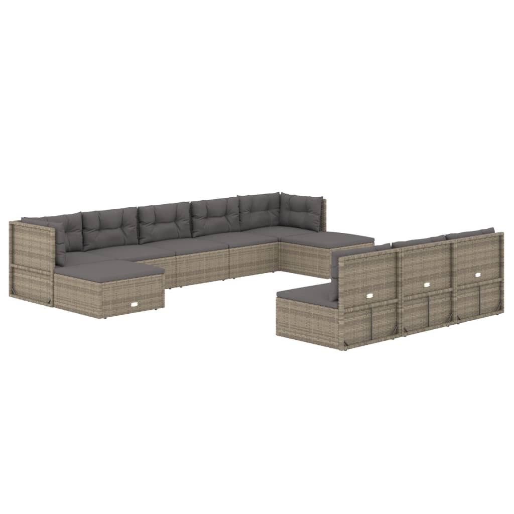vidaXL 10 Piece Patio Lounge Set with Cushions Gray Poly Rattan