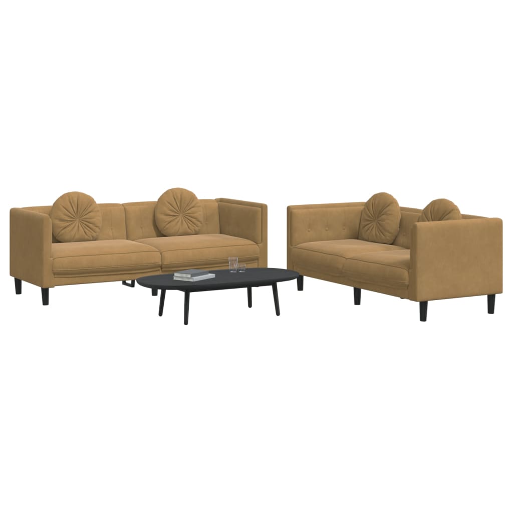 vidaXL 2 Piece Sofa Set with Pillows Brown Velvet