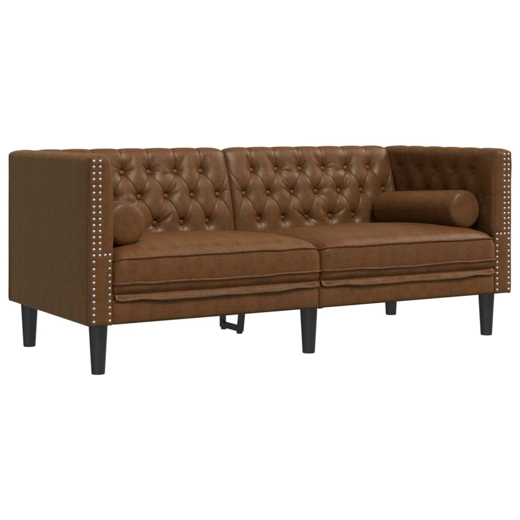 vidaXL 2 Piece Chesterfield Sofa Set with Bolsters Brown Faux Suede Leather