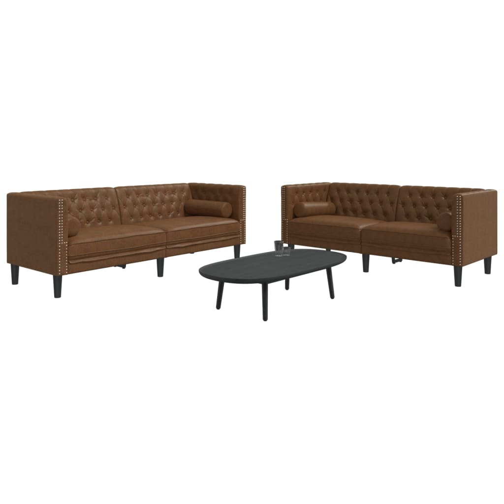 vidaXL 2 Piece Chesterfield Sofa Set with Bolsters Brown Faux Suede Leather