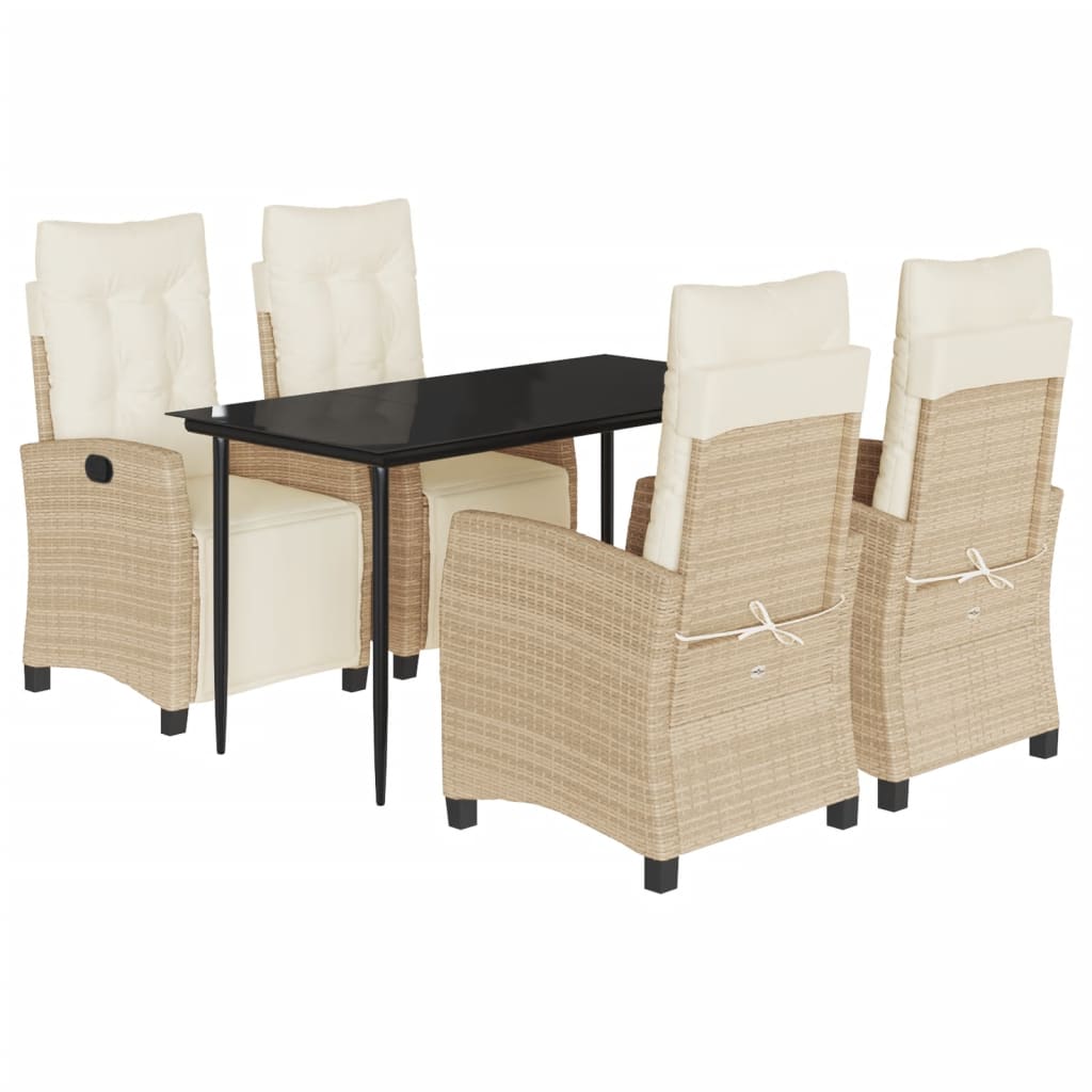 vidaXL 5 Piece Patio Dining Set with Cushions Beige Poly Rattan