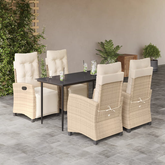 vidaXL 5 Piece Patio Dining Set with Cushions Beige Poly Rattan