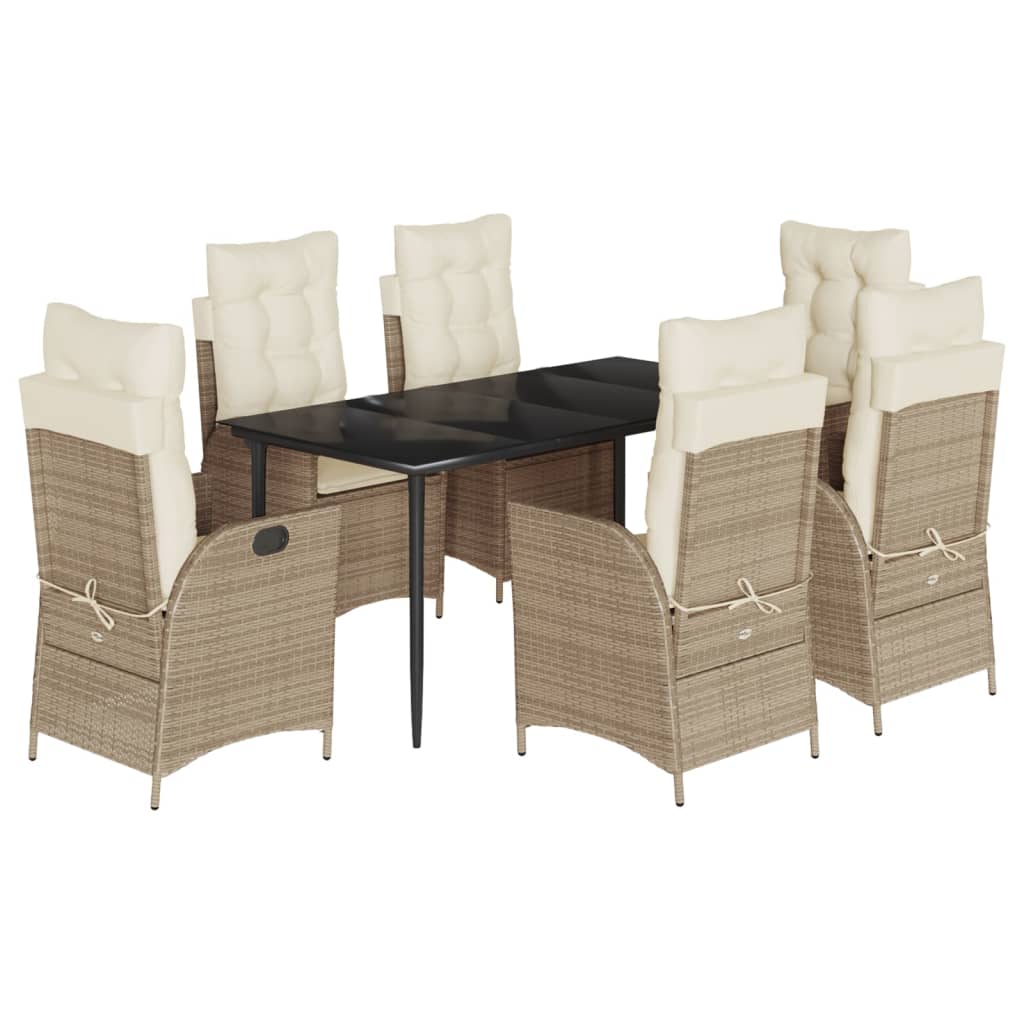 vidaXL 7 Piece Patio Dining Set with Cushions Beige Poly Rattan