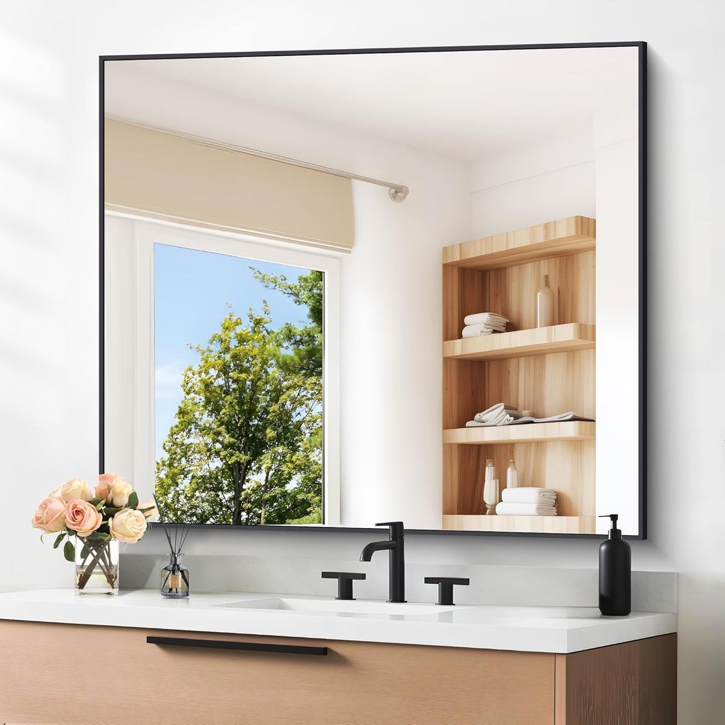 Black 36x40 Inches Rectangular Bathroom Vanity Mirror