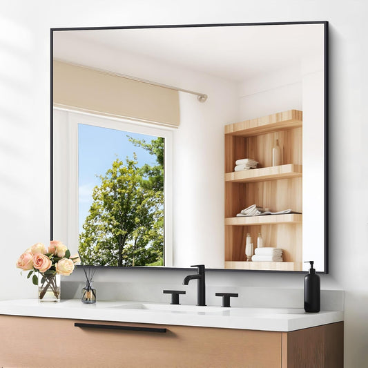 Black 36x40 Inches Rectangular Bathroom Vanity Mirror