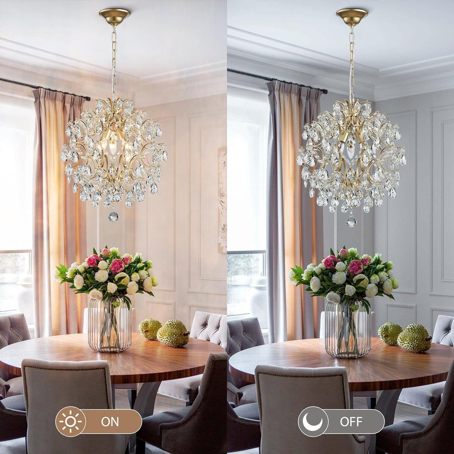 Gold Crystal Pendant Chandelier Raindrop Lighting Fixture