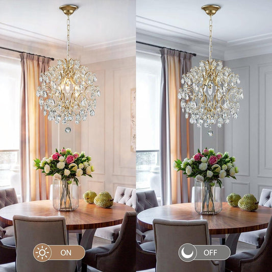 Gold Crystal Pendant Chandelier Raindrop Lighting Fixture