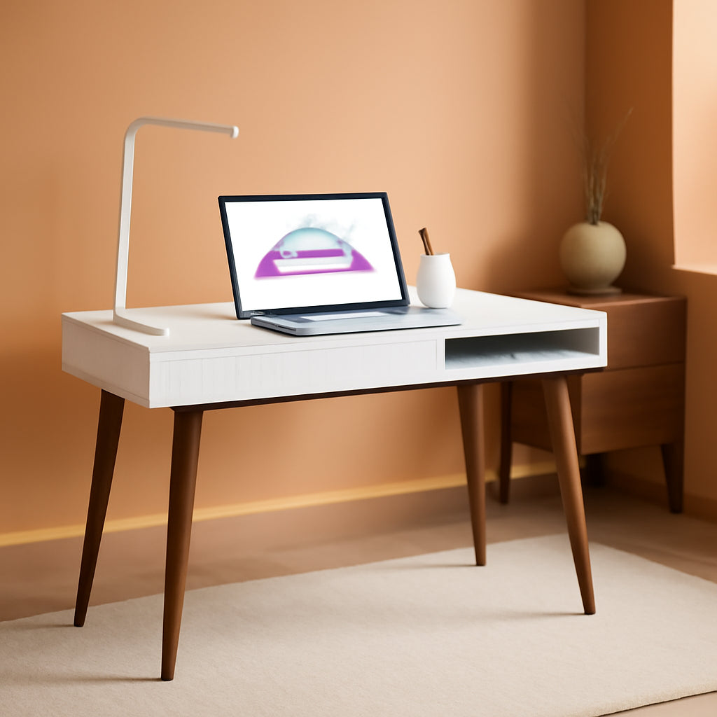 White Writing Desk With Drawers Mid Century Modern