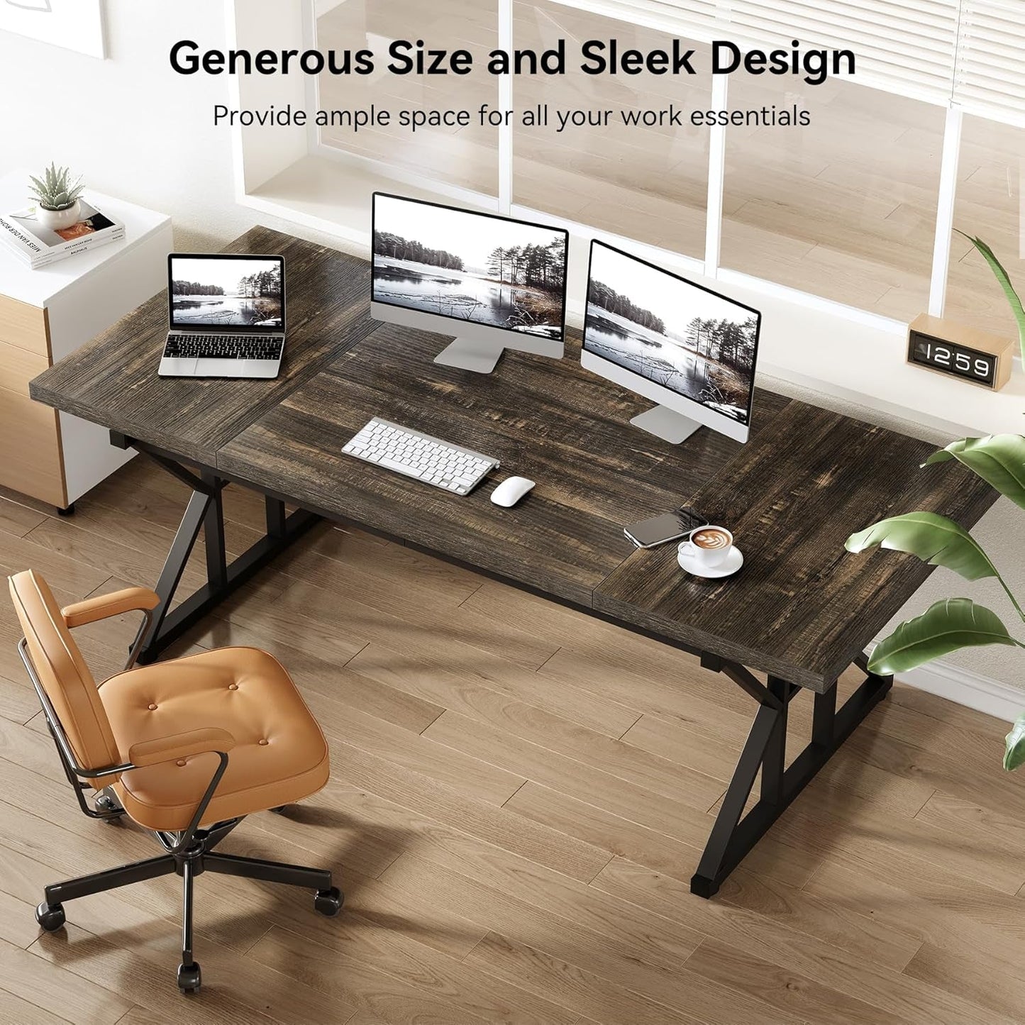 70.8 Inch Large Executive Desk Black Oak Wood Office Desk