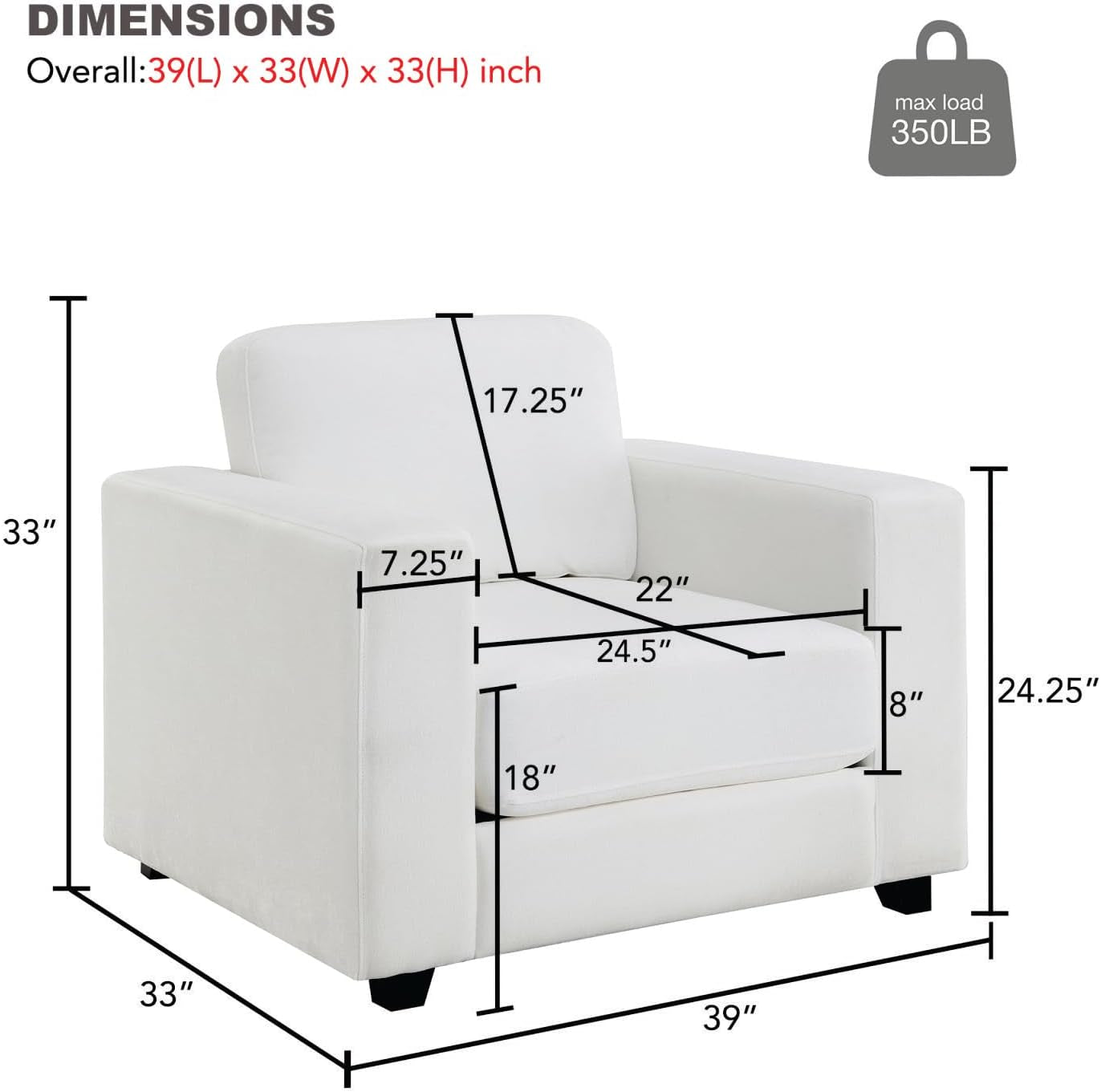 39 Inch Oversized Chenille Upholstered Accent Chair