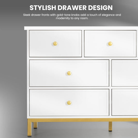 White 47 Inch 7 Drawer Dresser With Deep Drawers Storage