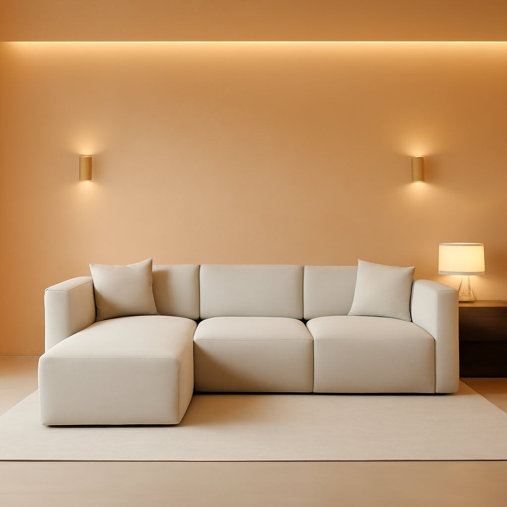 L Shaped Convertible Modular Sectional Sofa Cream Chaise