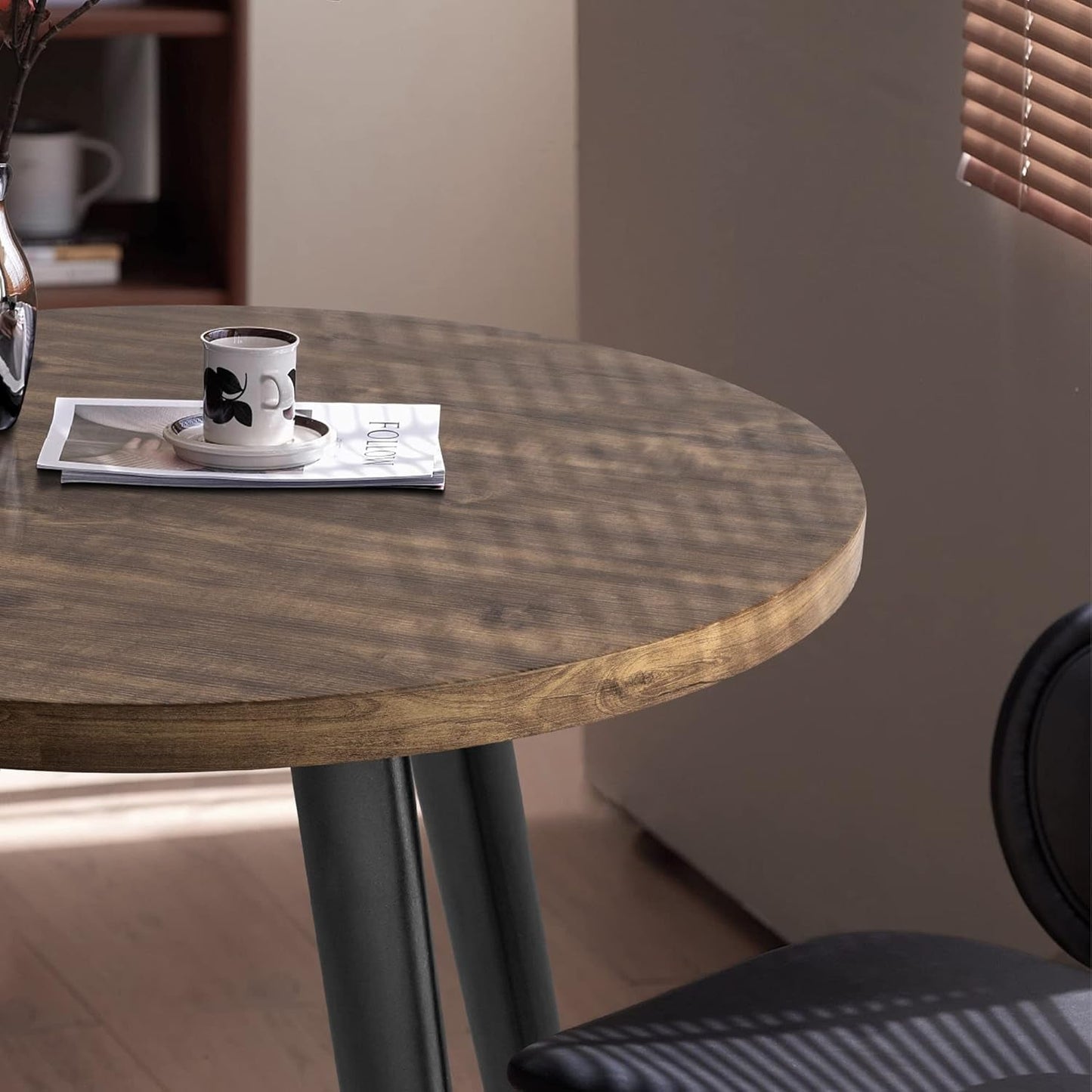 Contemporary Rustic Walnut Wood Dining Table 31.5in Round