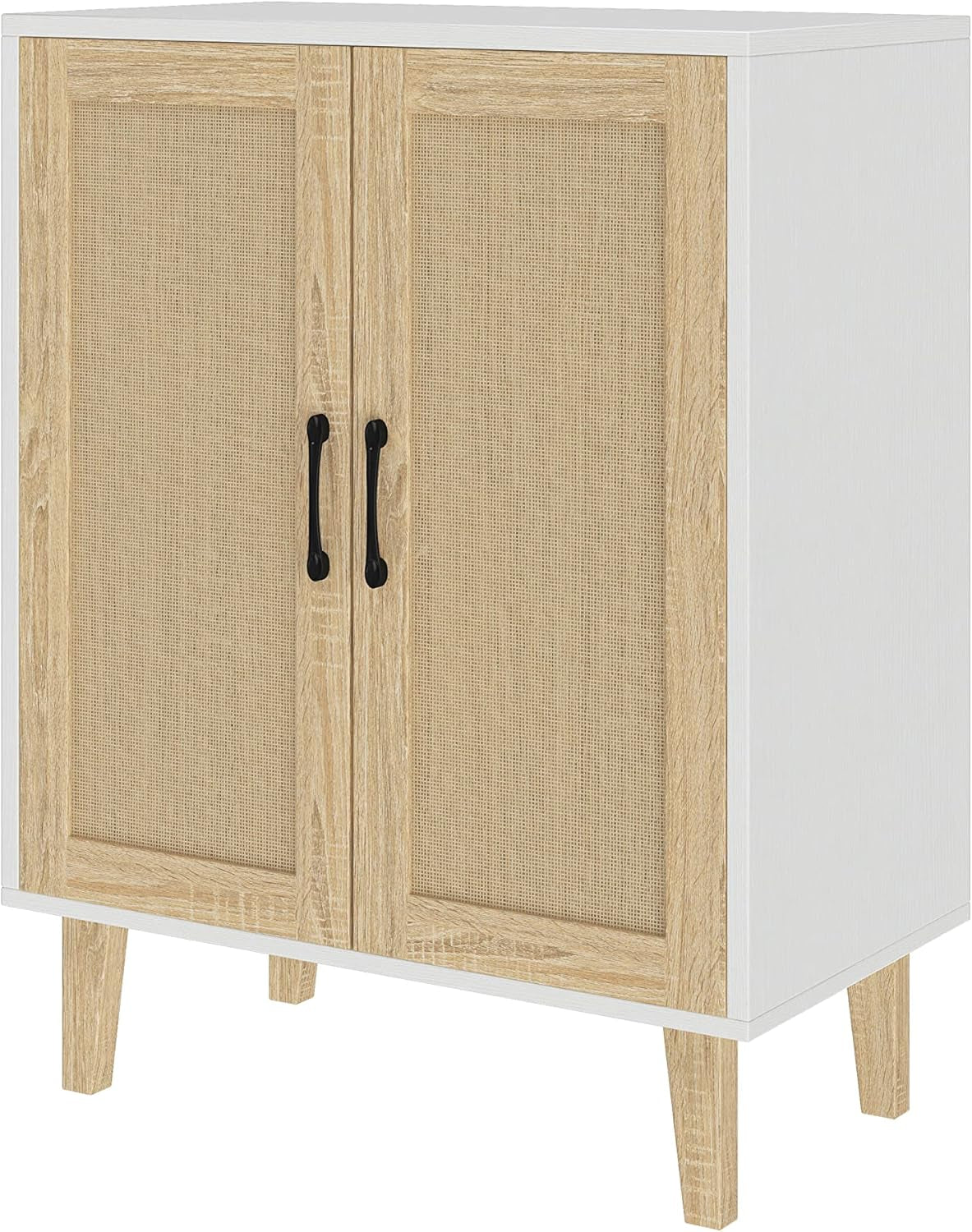 White Buffet Cabinet Sideboard With Rattan Doors Storage