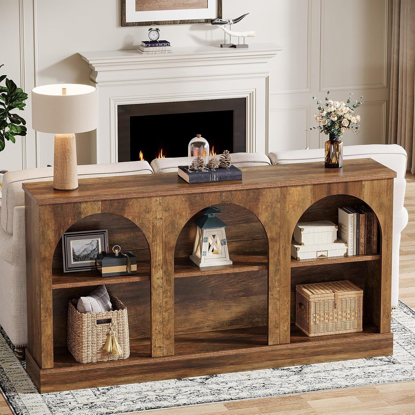 63 Inch Console Table Three Tier Storage for Entryway