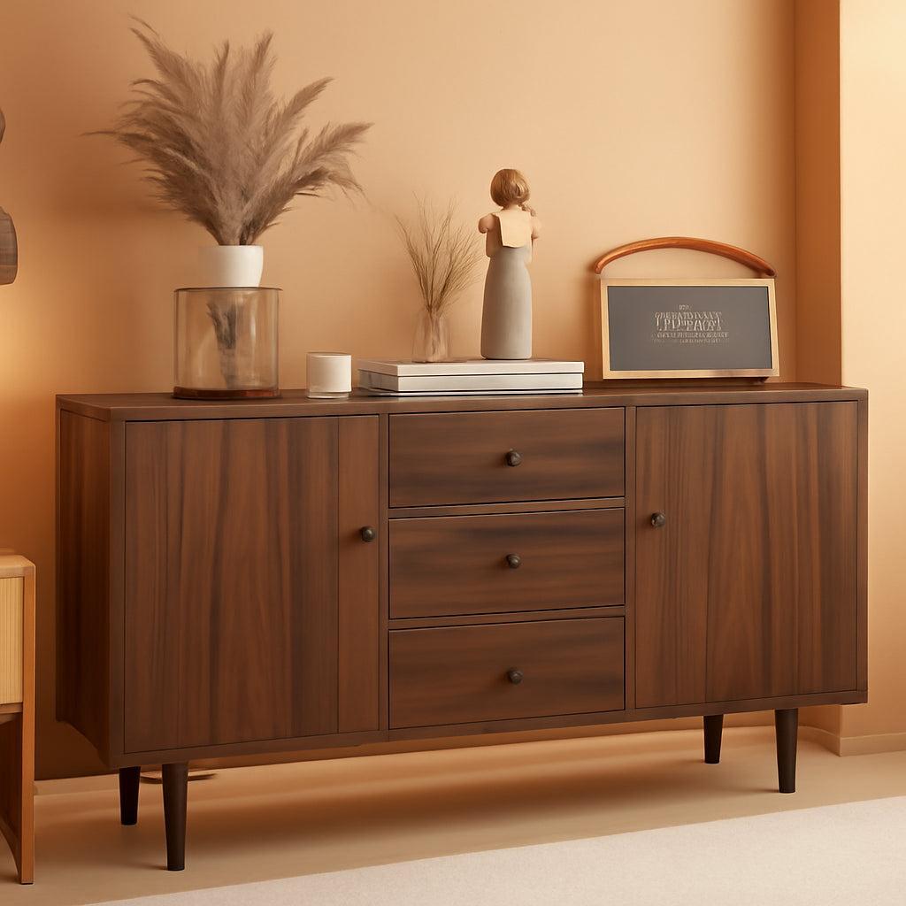 Rustic Brown Sideboard Buffet Cabinet With Three Drawers