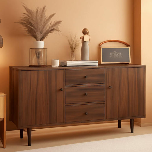 Rustic Brown Sideboard Buffet Cabinet With Three Drawers