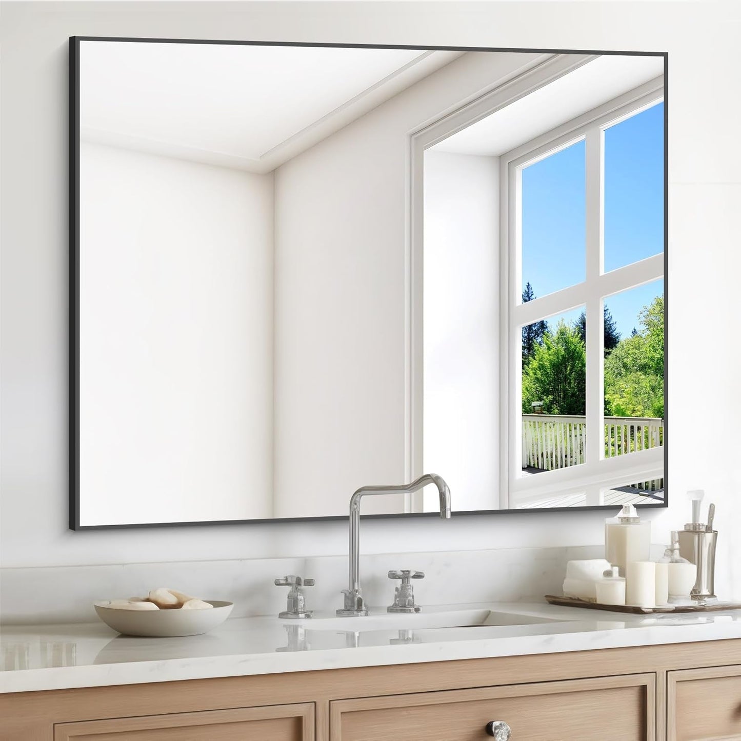 Black 30x36 Inch Rectangular Bathroom Vanity Mirror