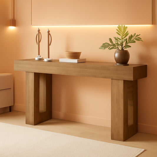 Farmhouse 63Inch Console Table Natural Wood Entryway