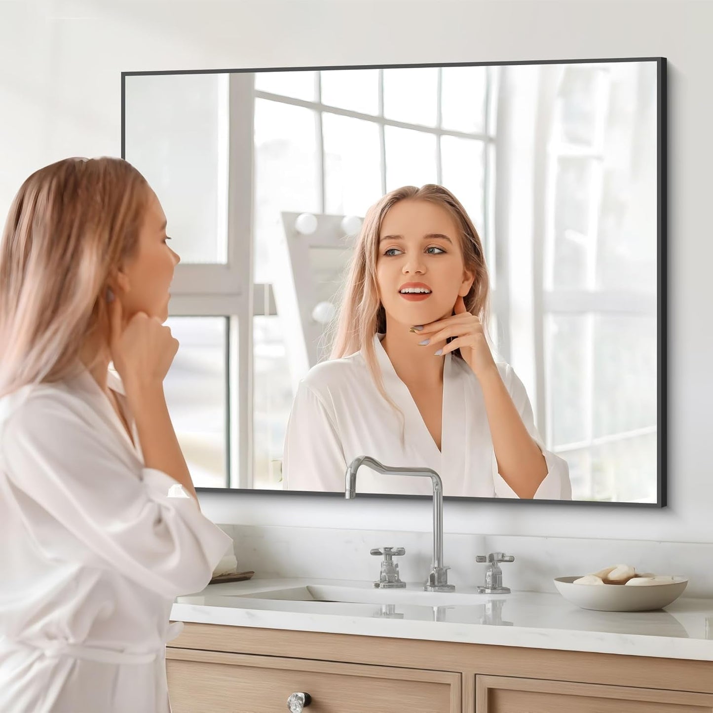 Black 30x36 Inch Rectangular Bathroom Vanity Mirror