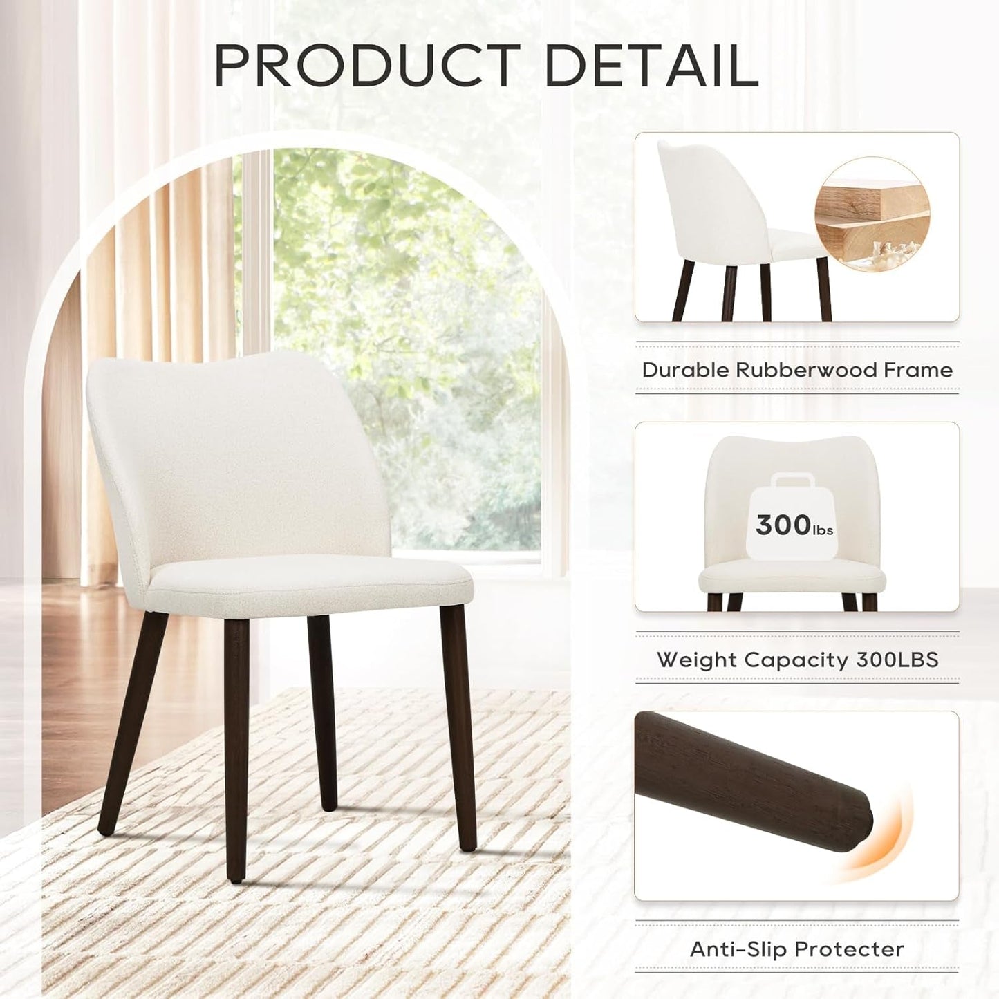 Beige Upholstered Dining Chairs With Wood Legs Set Of 6