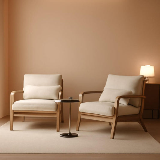 Chenille Mid Century Modern Accent Chair Set of 2 Cream