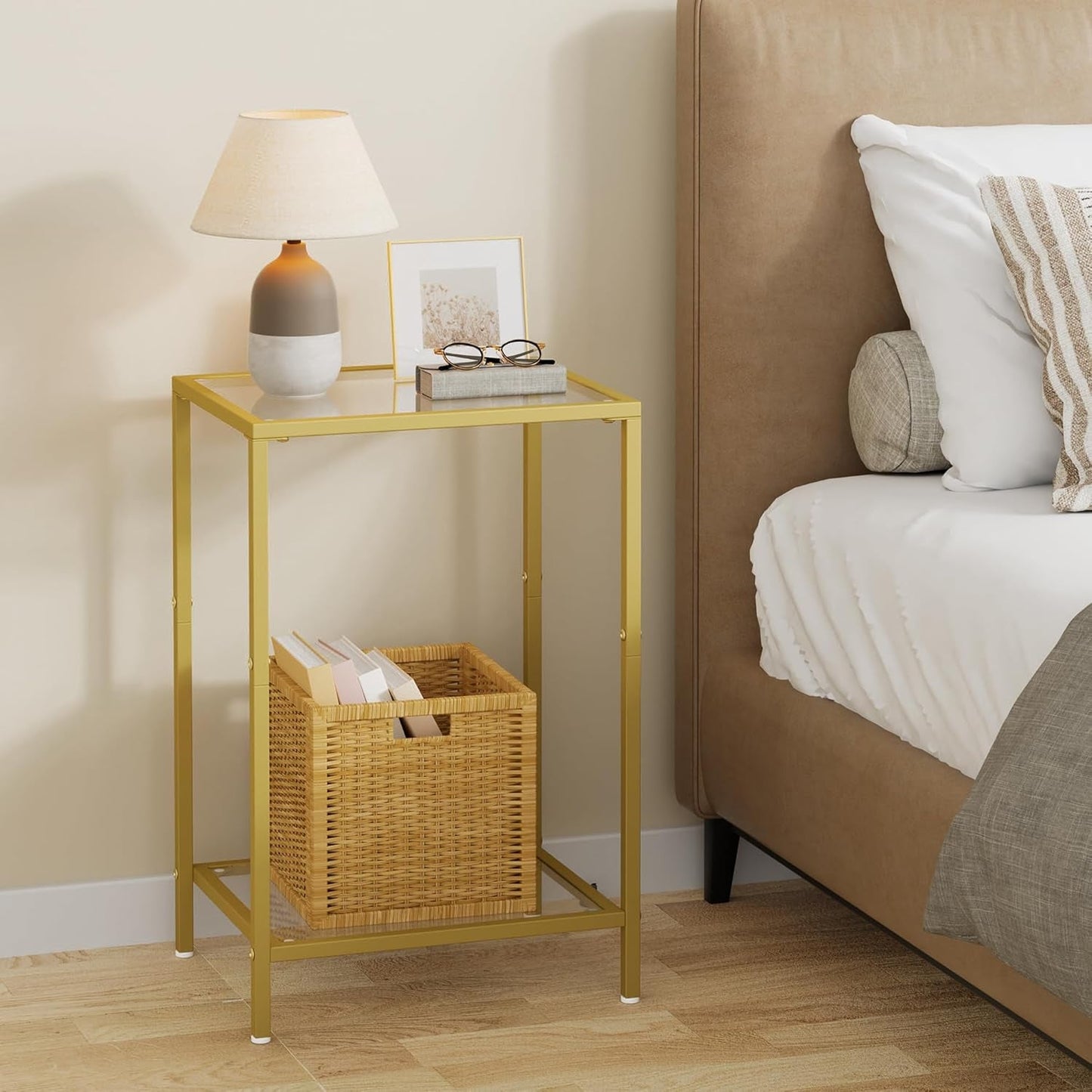 Interlocking Braced Gold Tempered Glass End Tables