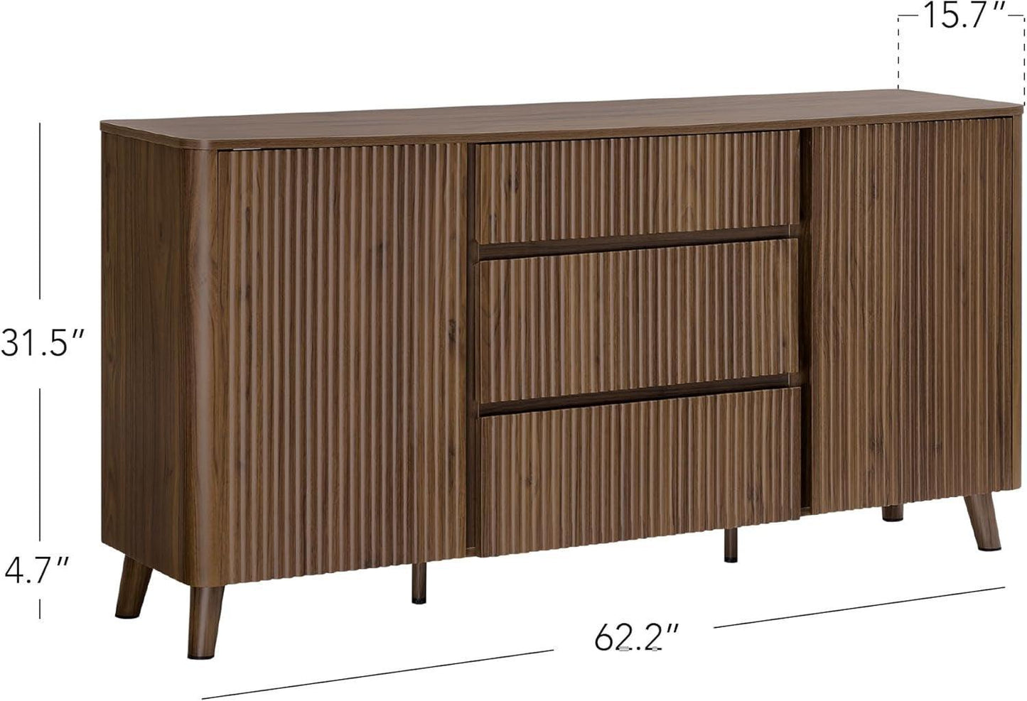 62 Inch Walnut Sideboard Buffet With Adjustable Shelves