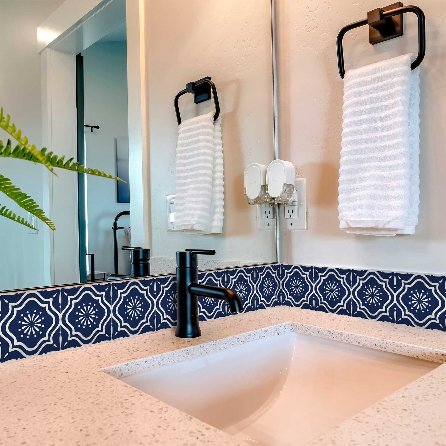 Beautiful Blue pattern connected shape tile stickers for bathroom floor Model - B56
