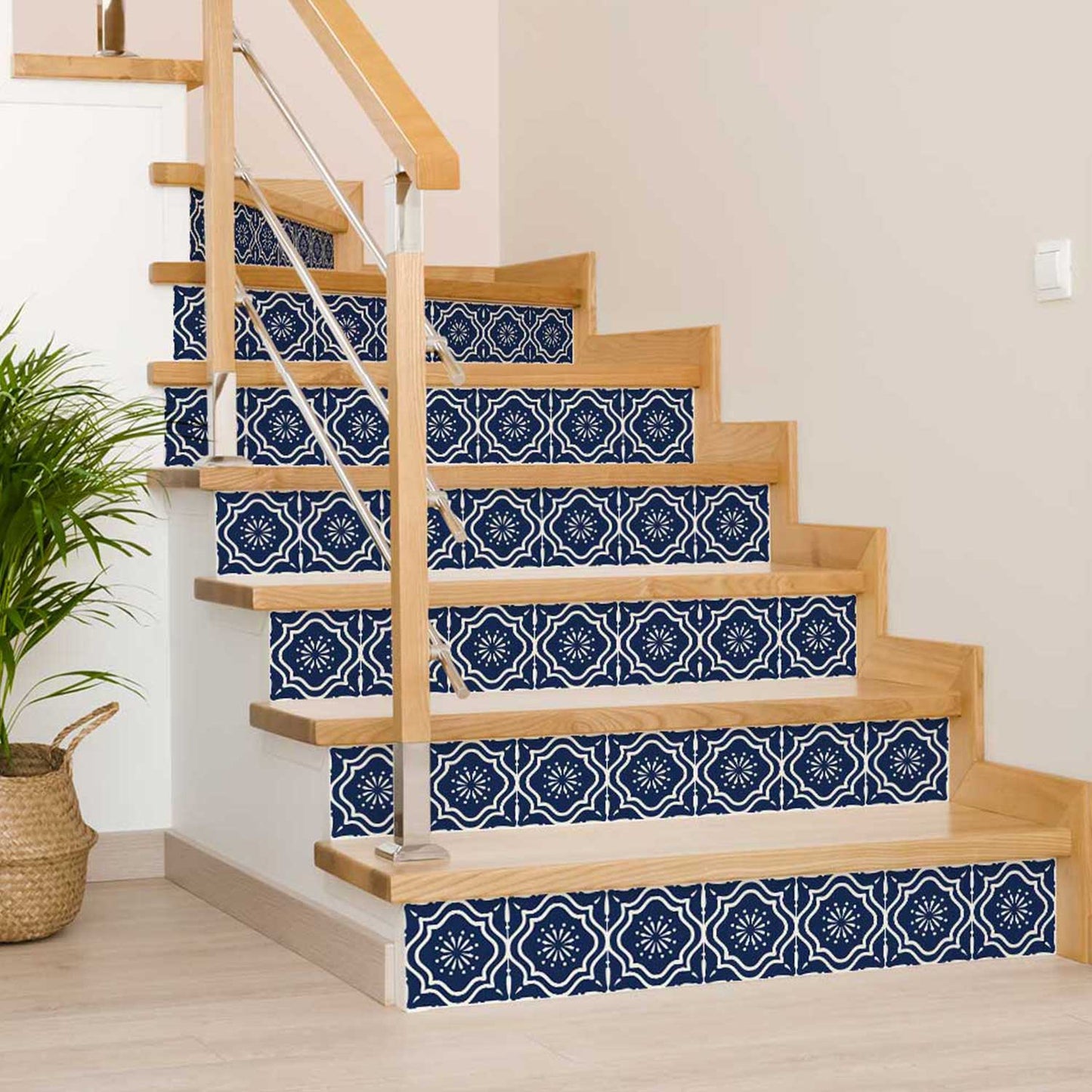 Beautiful Blue pattern connected shape tile stickers for bathroom floor Model - B56