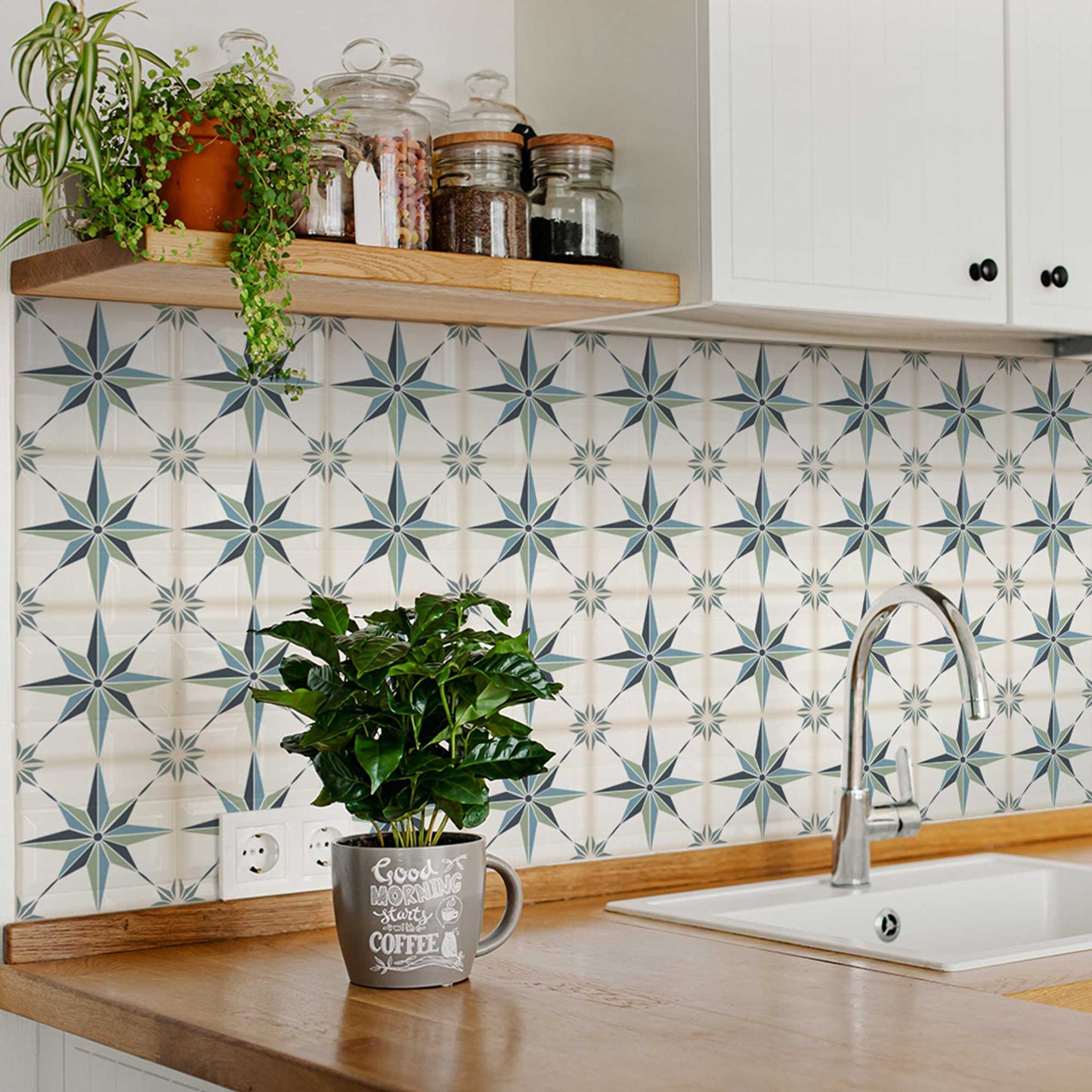 Renter friendly backsplash Tile Stickers star shaped kitchen tiles Model - B62