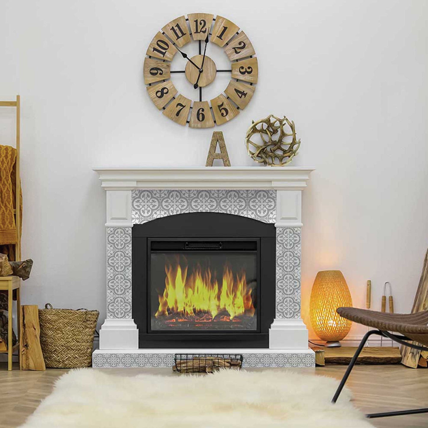 Gray and White pattern tile stickers for floor design easy installation Model - B78