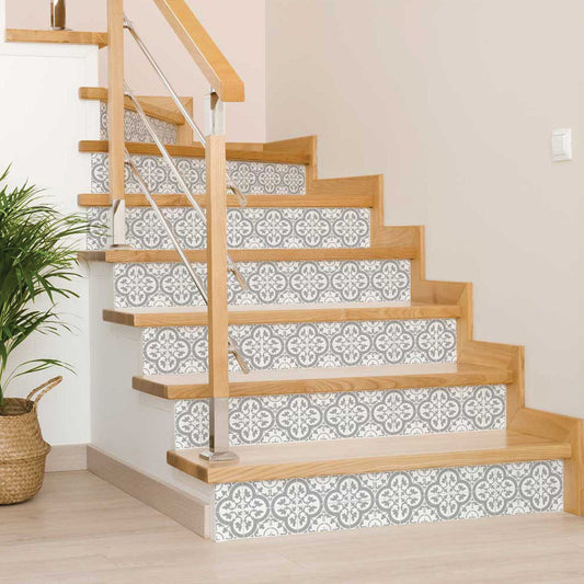 Gray and White pattern tile stickers for floor design easy installation Model - B78