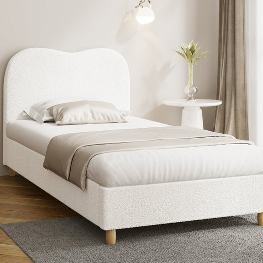 NNEED Bed Frame King Single White Boucle Cloud Shape
