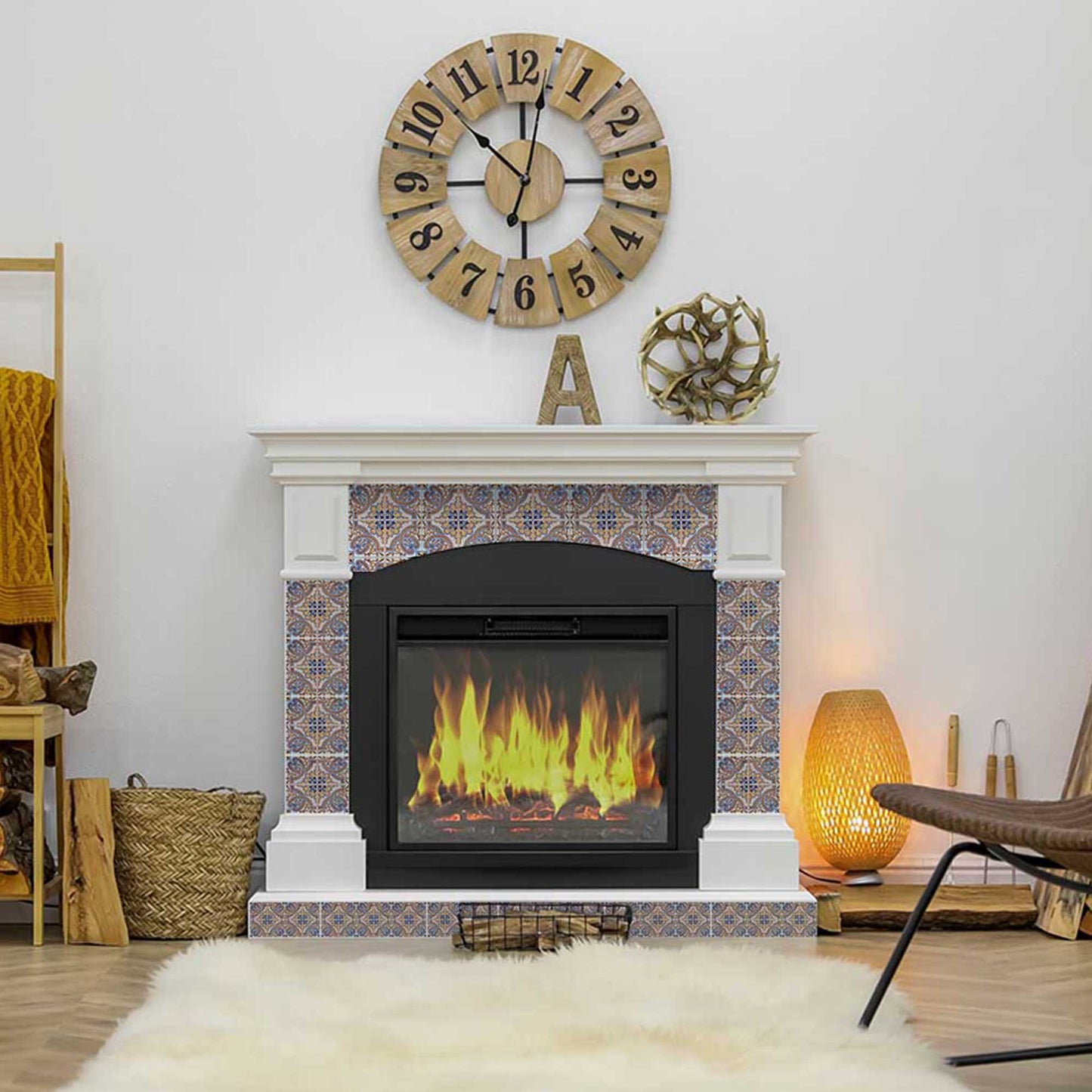 Vintage Spanish tile stickers Floor suitable Light Brown and Orange Backsplash  Model - H33