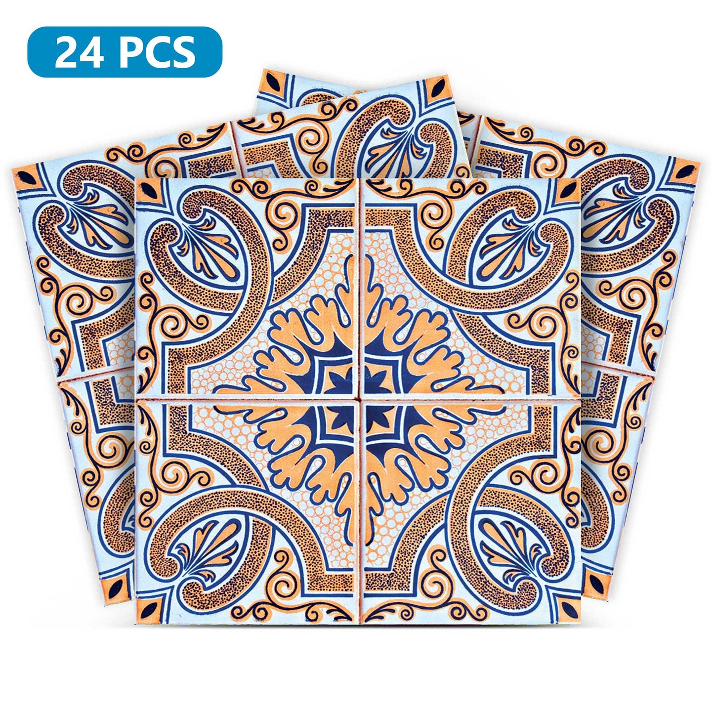 Vintage Spanish tile stickers Floor suitable Light Brown and Orange Backsplash  Model - H33