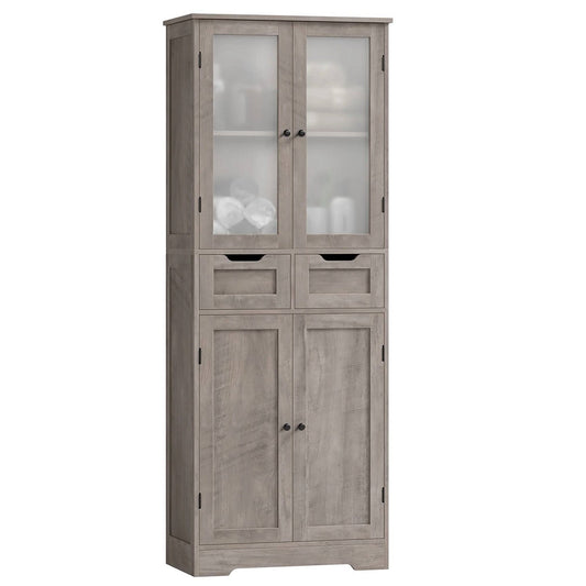 Farmhouse Bathroom Linen Cabinet with Storage Drawers in Grey Taupe Wood Finish
