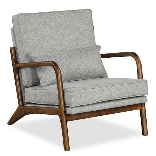 Modern Accent Chair with Rubber Wood Armrests and Removable Back-Beige