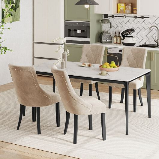 Tufted Wingback Upholstered Dining Chairs Set of 2-Light Brown