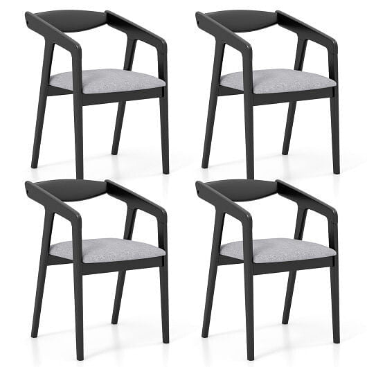 Wooden Dining Chair Set of 2 with Rubber Wood Frame  Armrests and Padded Cushion-black