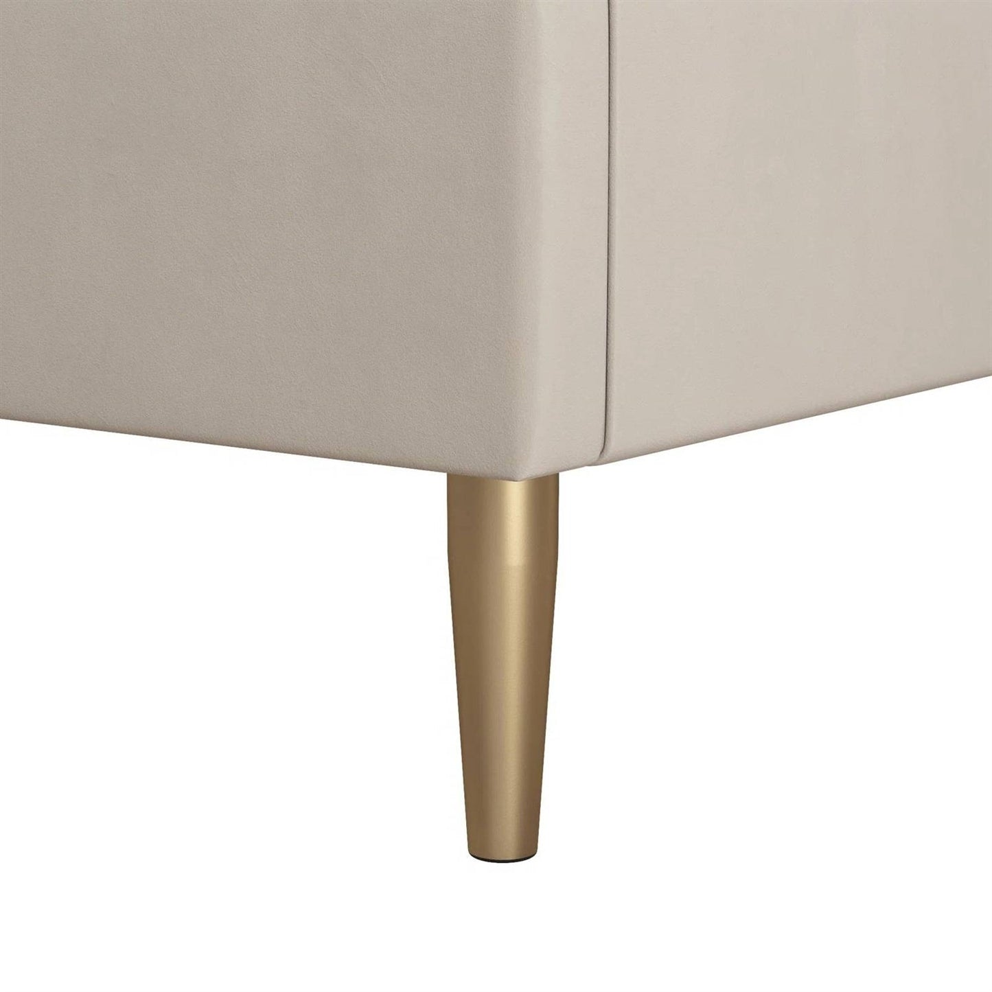 King Mid-Century Off-White Velvet Upholstered Platform Bed Frame with Headboard